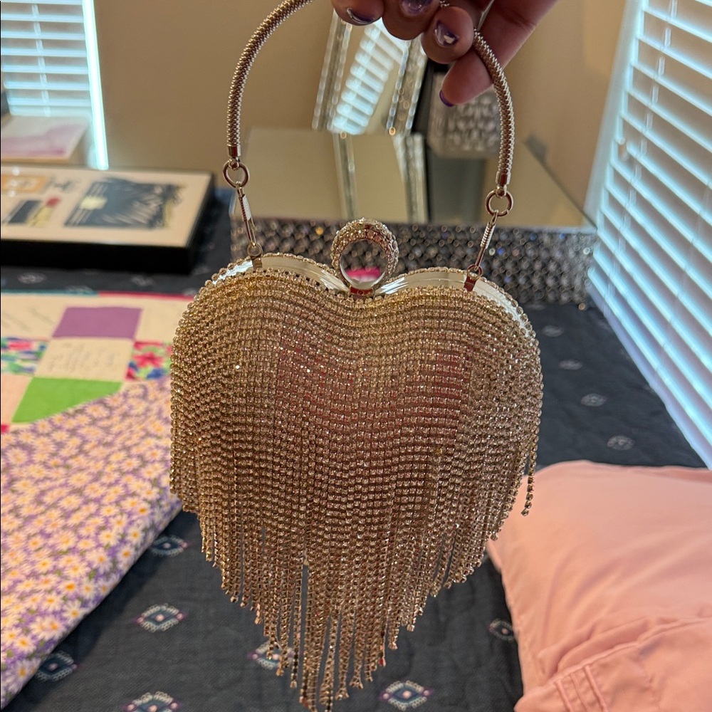 Silver Heart Fringe Evening Bag - Elegant Women's Handbag